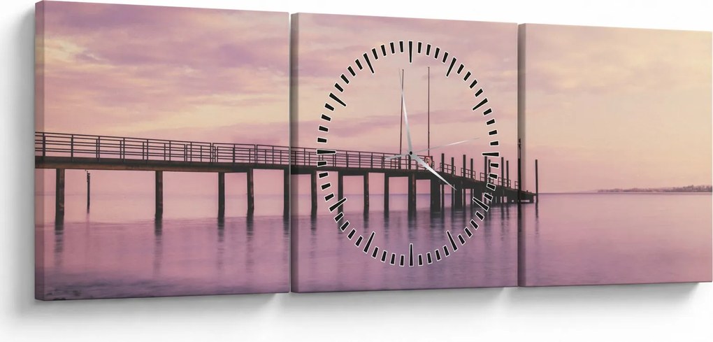 Obraz - Prístav (s hodinami) (90x30 cm)