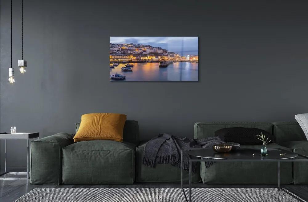 Obraz na skle Mesto nočná mora loď 125x50 cm