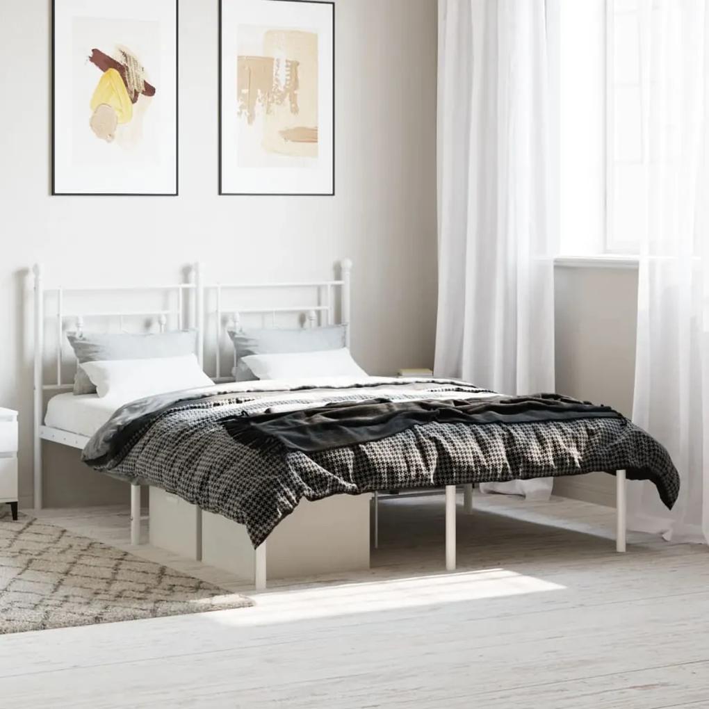 Kovový rám postele s čelom biely 140x190 cm 374388