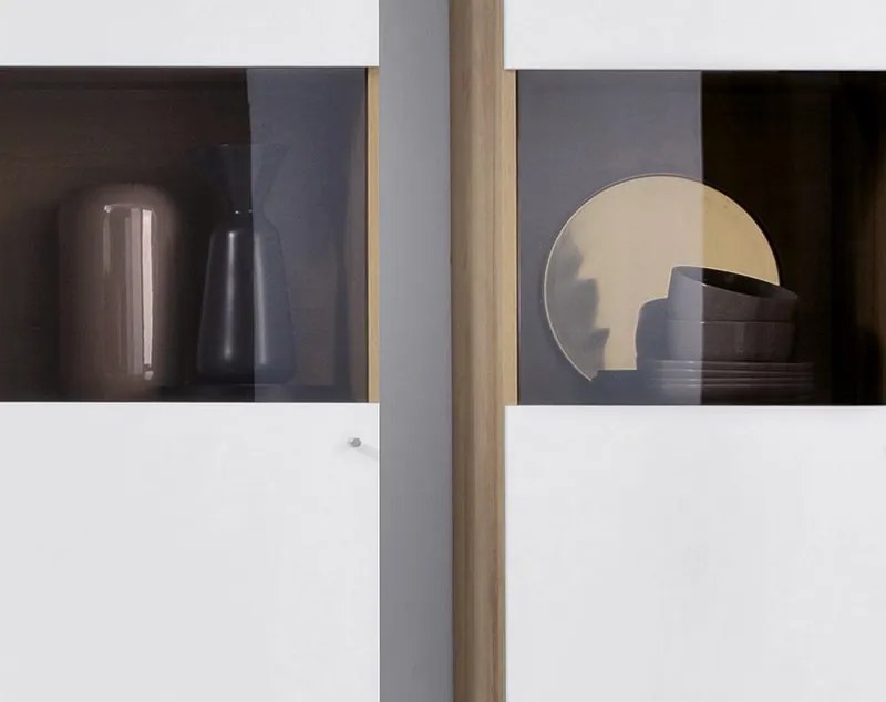 Vysoká vitrína Primo, dub riviera/biela