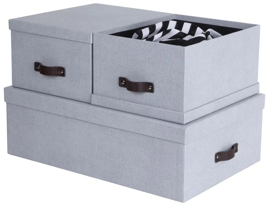 Svetlosivé kartónové úložné boxy s vekom v súprave 3 ks 31x47x15 cm Inge – Bigso Box of Sweden