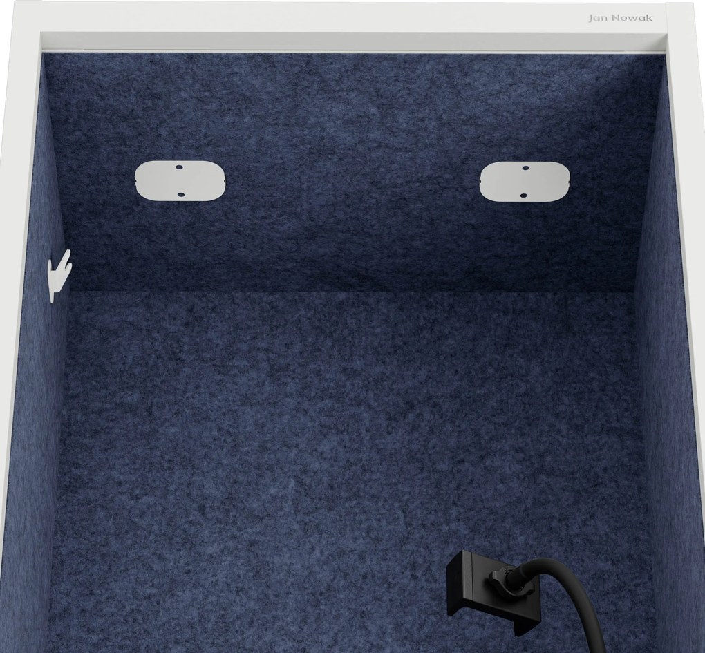 Akustická kabína SALLY MentalBox 600 mm – biely korpus, tmavomodré sedadlo