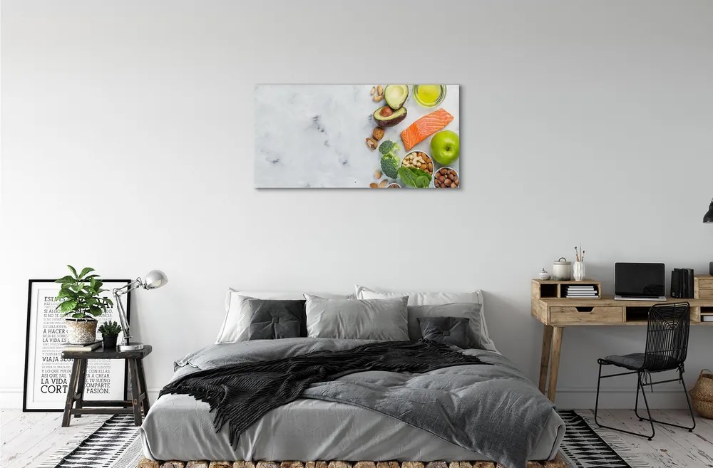 Obraz canvas Lososový olej jablko orechy 120x60 cm