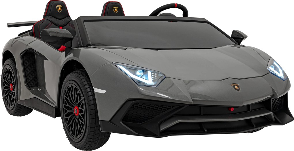 Ramiz Lamborghini Aventador SV batéria pre 2 deti Sivá + Bezkartáčový motor + Nafukovacie kolesá + LED audio