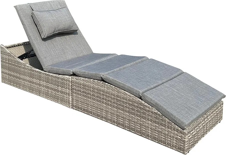 Polohovateľné ratanové lehátko SAVANA sivá/tm. šedá