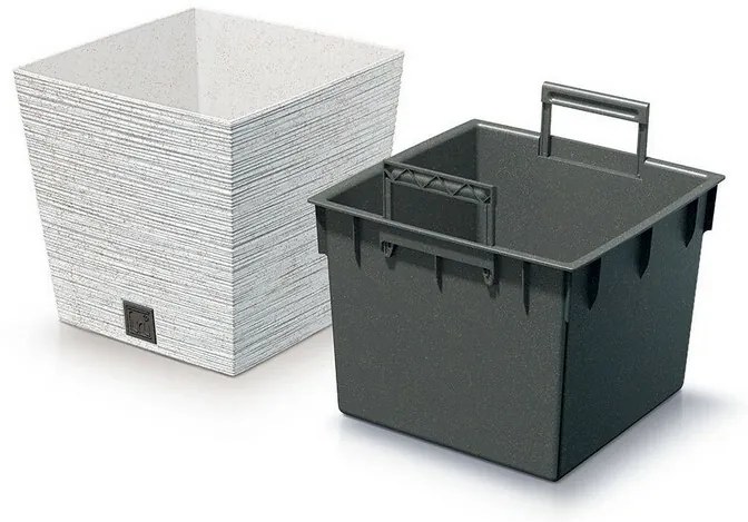Kvetináč FURU SQUARE LOW ECO WOOD s vložkou m 24cm, biely ECO