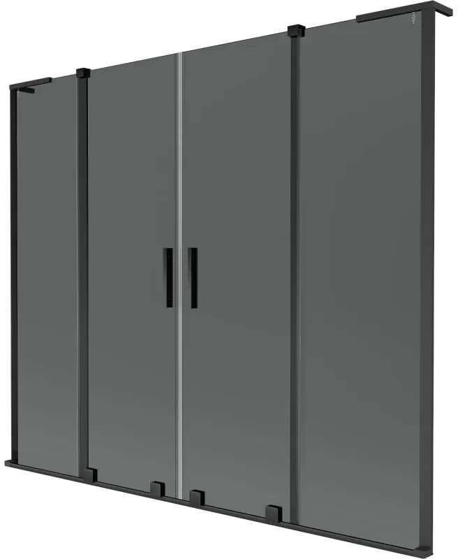 Mexen Velar L Duo, 2-krídlová posuvná vaňová zástena 200 x 150 cm, 8mm šedé sklo, čierna matná, 896-180-003-42-70