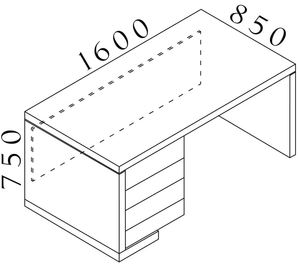 Stôl Lineart 160 x 85 cm + ľavý kontajner, brest tmavý / biela