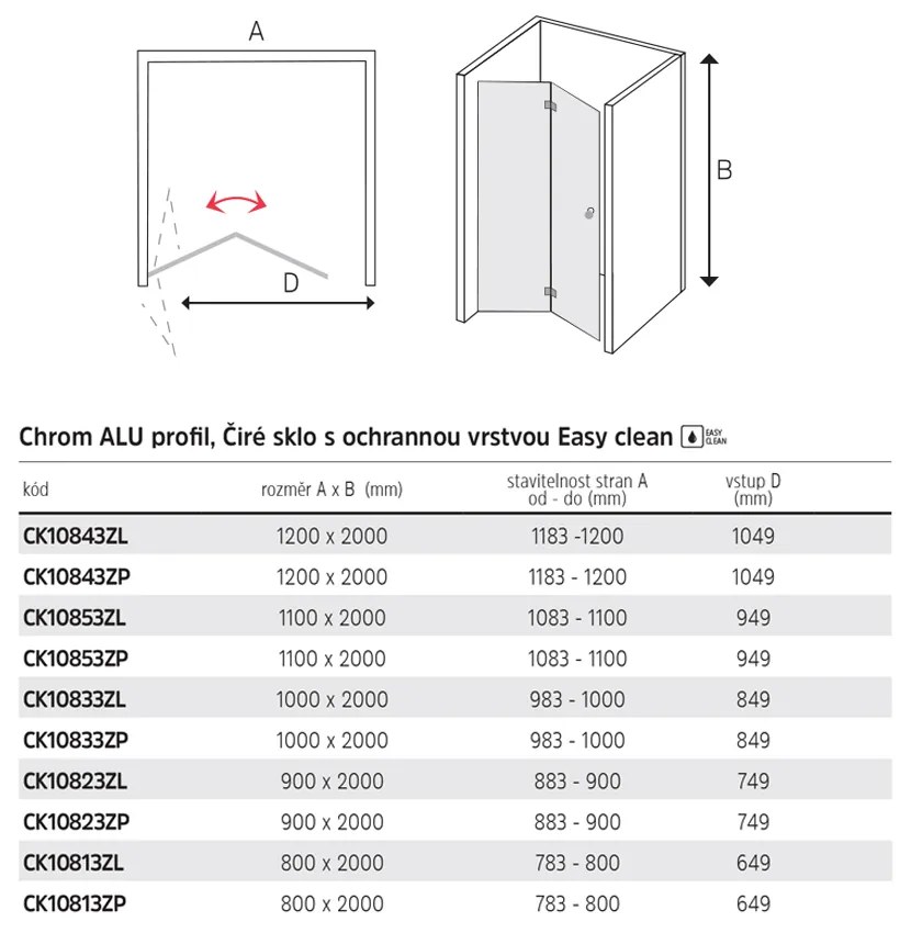 Mereo Mereo, Zalamovací sprchové dvere, Novea, chróm ALU, sklo Číre, pravé prevedenie, MER-CK10833ZP