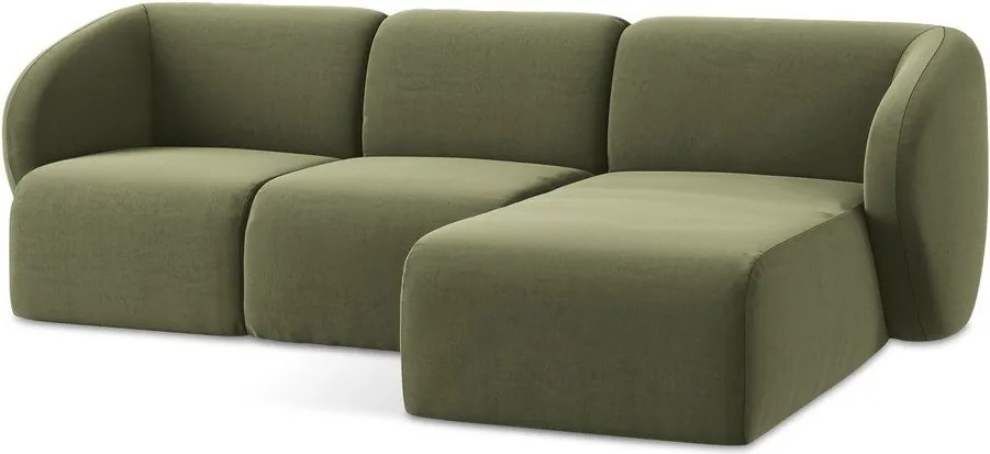 Zelená zamatová rohová pohovka (pravý roh/s leňoškou) Lani – Makamii