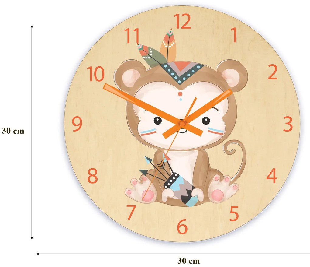 Detské nástenné hodiny Ami Opice indián 30 cm viacfarebné