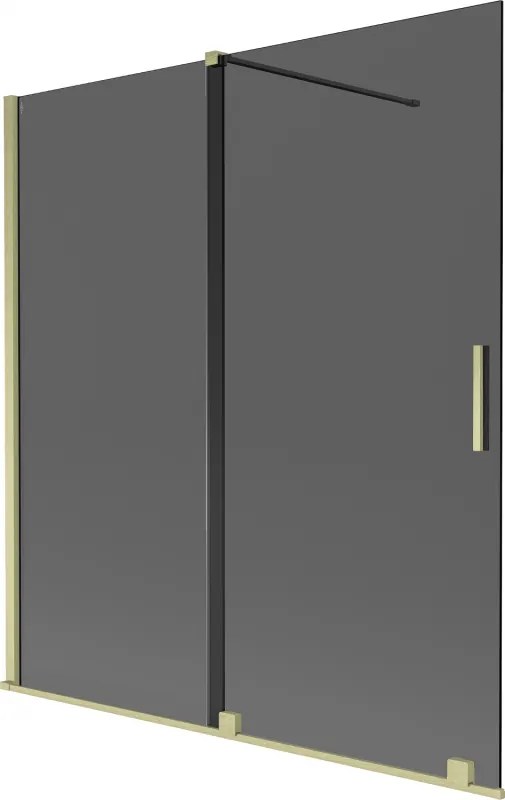 Mexen Velar, 2-krídlová posuvná vaňová zástena 150 x 150 cm, 8mm šedé sklo, zlatá matná, 896-150-000-41-55
