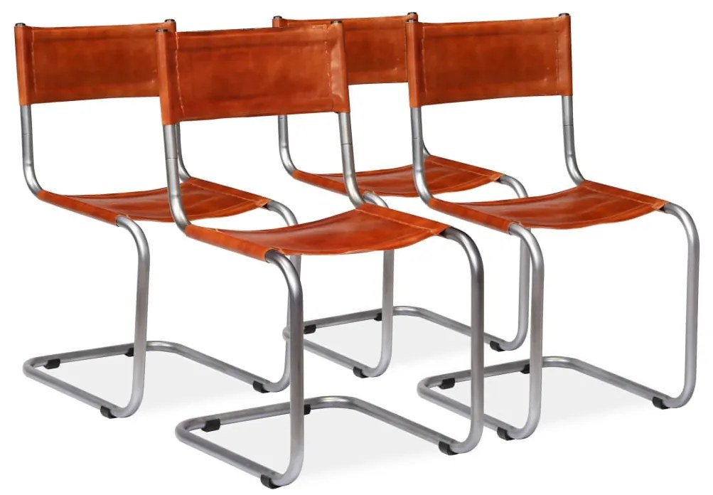 vidaXL Jedálenské stoličky 4 ks, hnedé, pravá koža