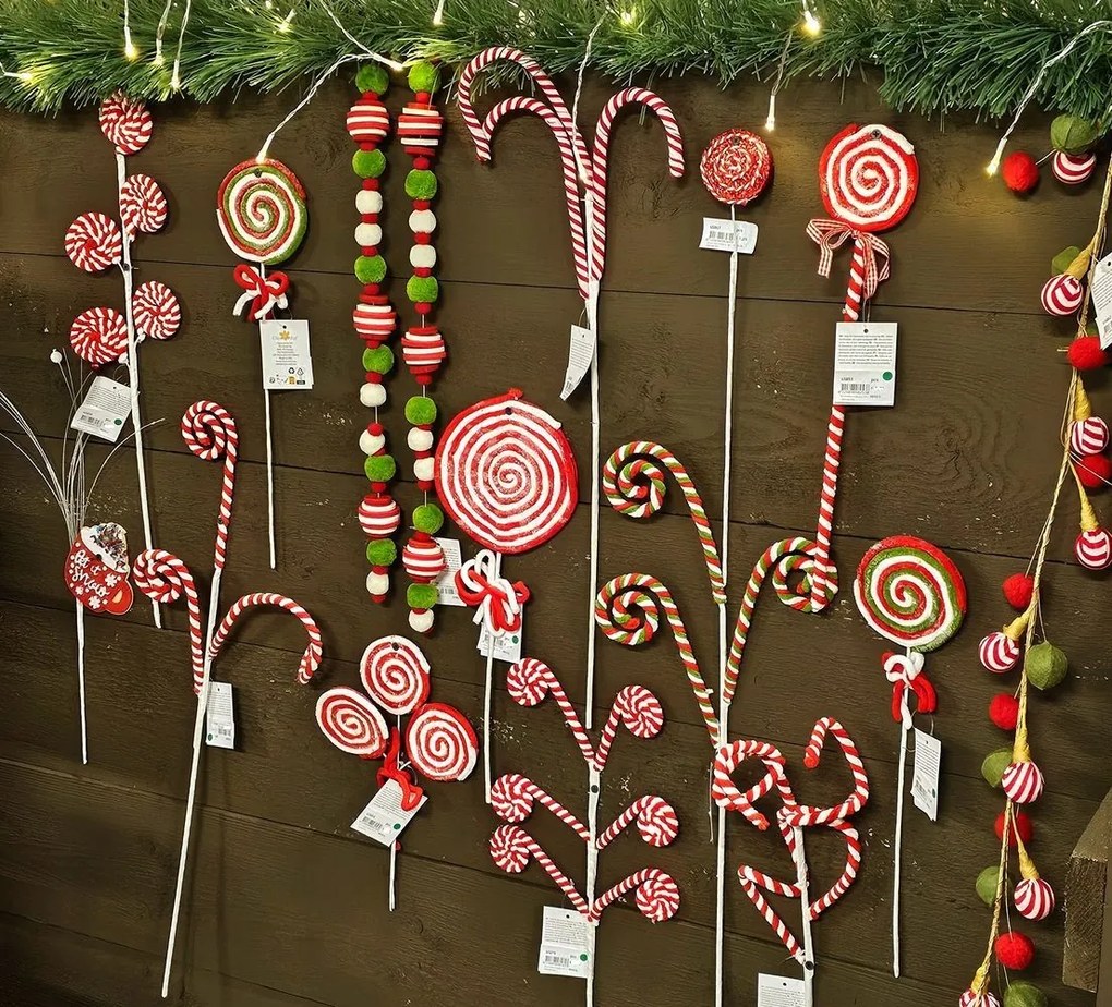 Bielo-červený vianočný zápich lízanky Lollipop - 10*1*42 cm