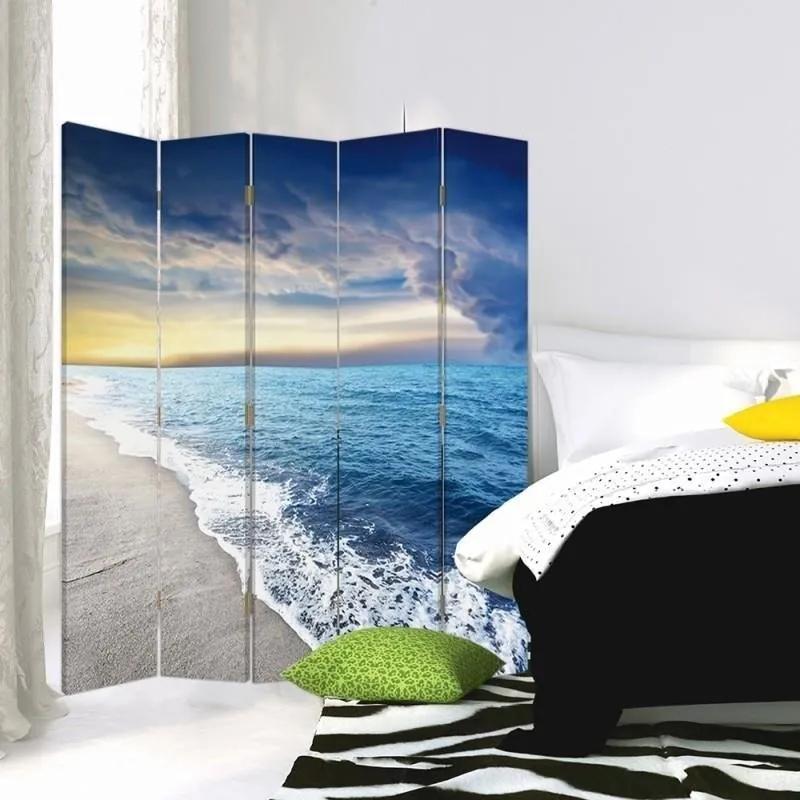 Ozdobný paraván, Mraky na břehu moře - 180x170 cm, päťdielny, obojstranný paraván 360°