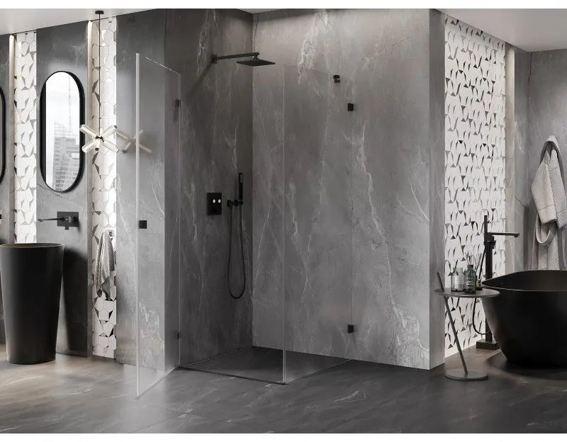 Mexen Lunar-B, výklopný sprchový kút ľavý 80 x 80 cm, 8mm číre sklo, čierny profil, 832-080-080-70-00-L