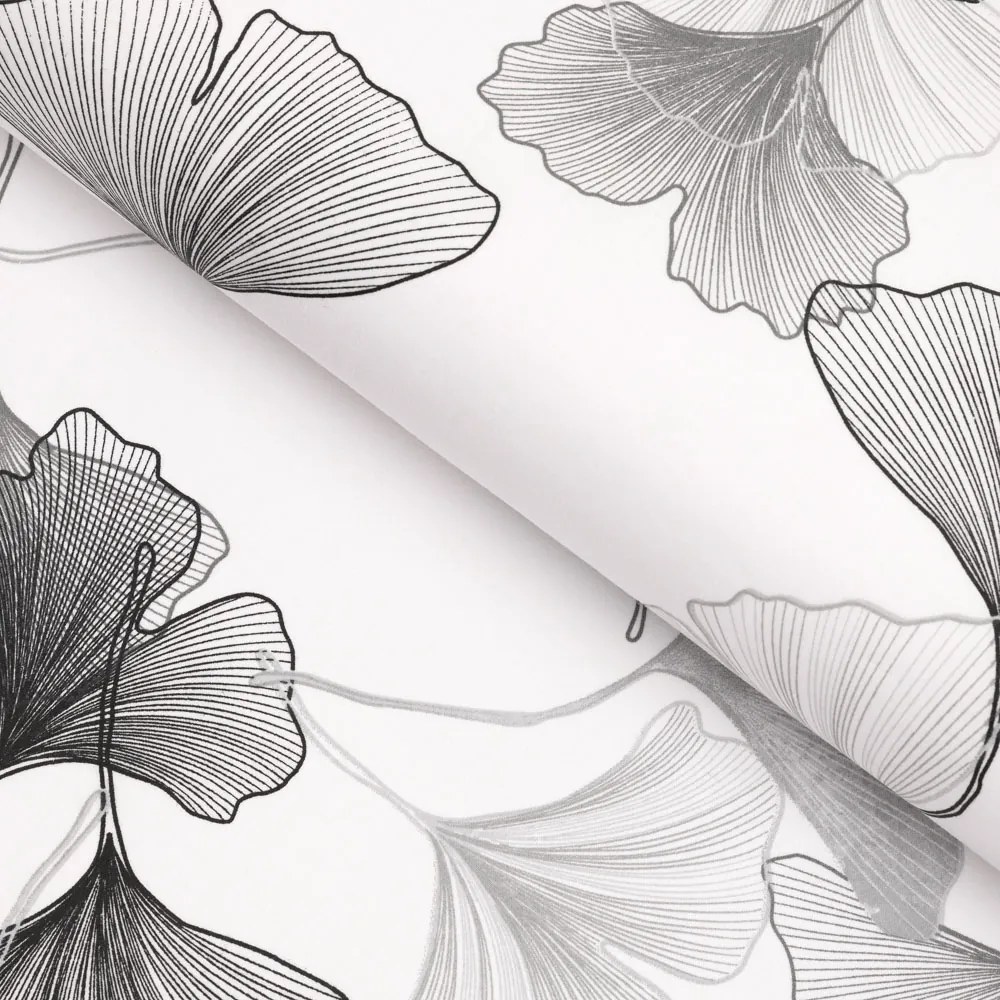 Biante Vankúš valec bonbon Sandra SA-512 Sivo-biele ginkgo listy na bielom 15x60 cm