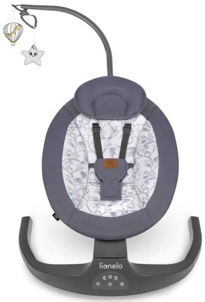 Lionelo - Detské hojdacie kresielko s melódiou RALF 4xAA Sivá/Biela + diaľkové ovládanie