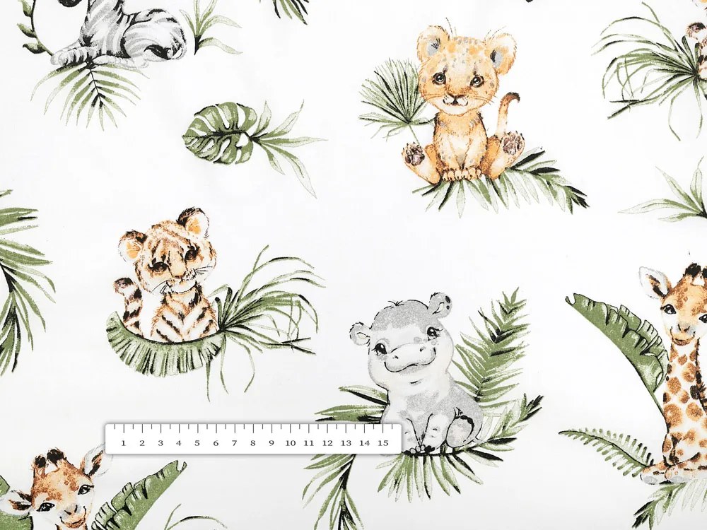 Biante Detský bavlnený obdĺžnikový obrus Sandra SA-475 Zvieratká v Safari na bielom 50x100 cm