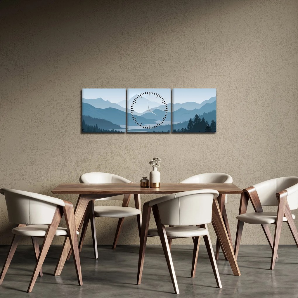 Obraz - Hory pohľadom grafika (s hodinami) (90x30 cm)