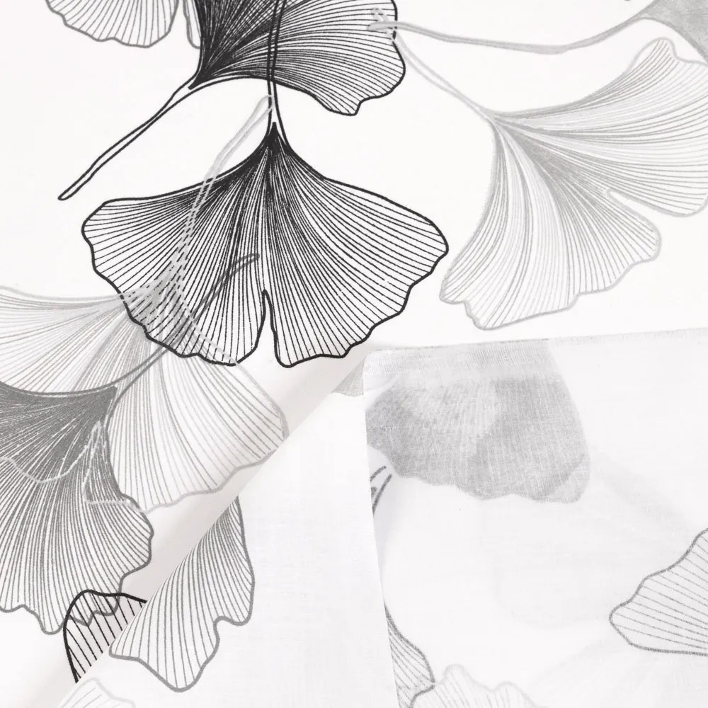 Biante Bavlnený záves Sandra SA-512 Sivo-biele ginkgo listy na bielom 140x200 cm