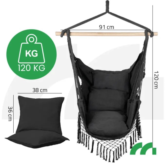 JAKS Závesné brazílske kreslo xxl tmavo šedé