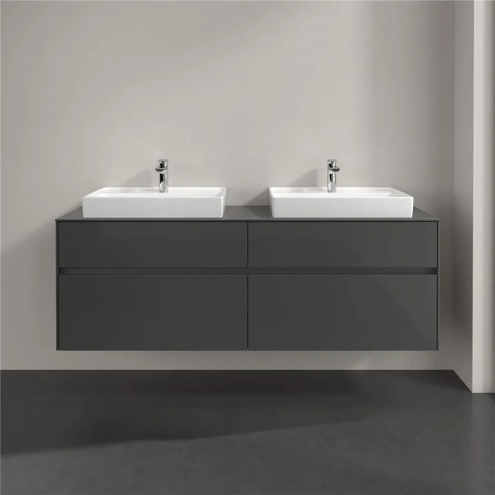 VILLEROY & BOCH Collaro závesná skrinka pod dve umývadlá na dosku, 4 zásuvky, s LED osvetlením, 1600 x 500 x 548 mm, Glossy Grey, C024B0FP