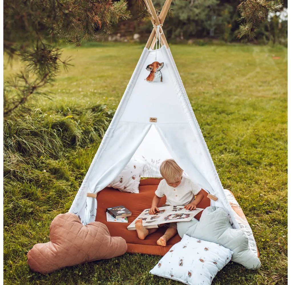 Detský indiánsky stan teepee LÍŠKA s podložkou a vankúšikmi