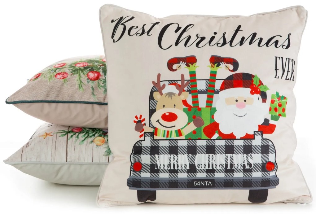 VIANOČNÁ DEKORAČNÁ OBLIEČKA NA VANKÚŠ SANTA7 45X45 CM VZOROVANÁ