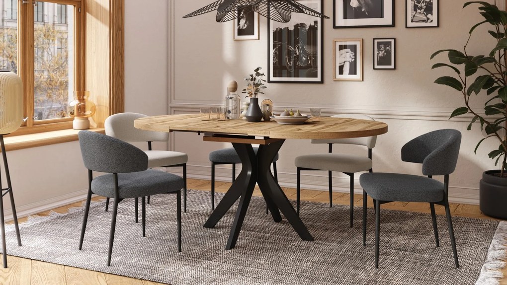 RENZO Dub Wotan/čierna noha - OKRÚHLY STÔL Ø110 ROZKLADACÍ DO 180 cm | DO KUCHYNE JEDÁLNE OBÝVAČKY RETRO