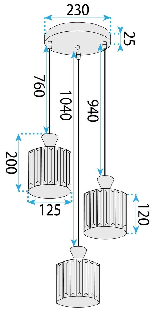 Toolight Toolight, závesné svietidlo 3xE27, EBT025-3CP, čierna, OSW-01225