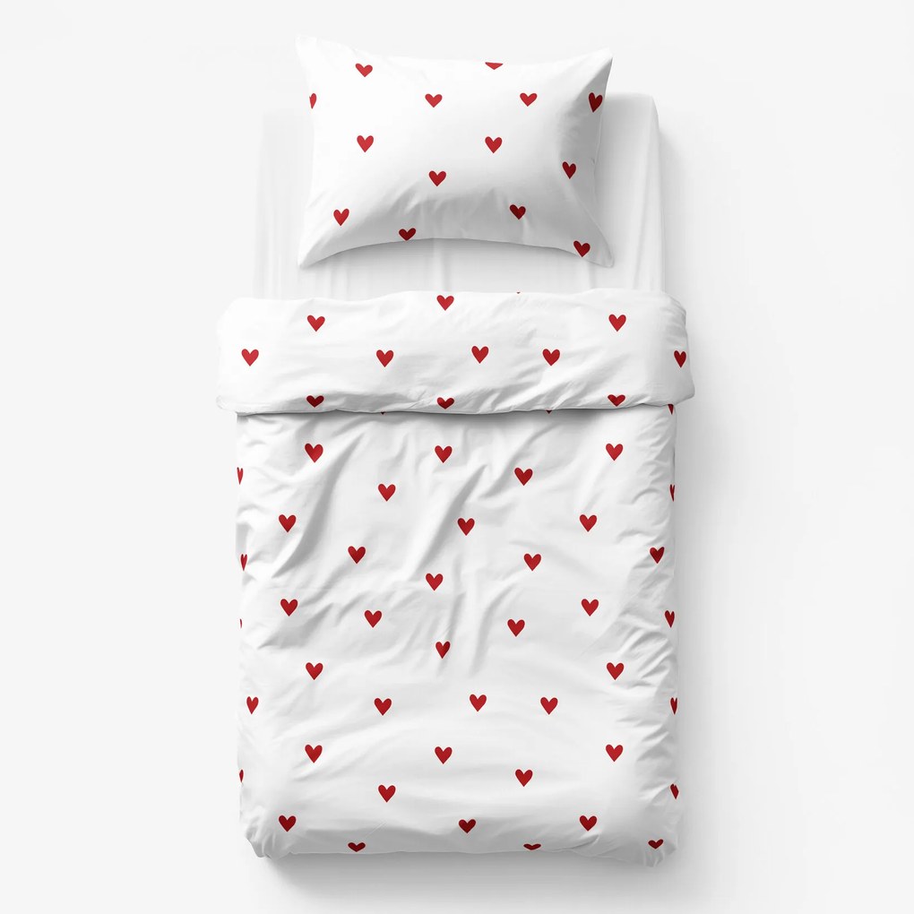 Goldea detské bavlnené obliečky - červené srdiečka na bielom 140 x 200 a 70 x 90 cm