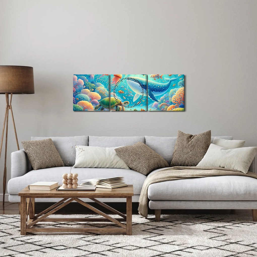 Obraz - Svet pod hladinou (s hodinami) (90x30 cm)