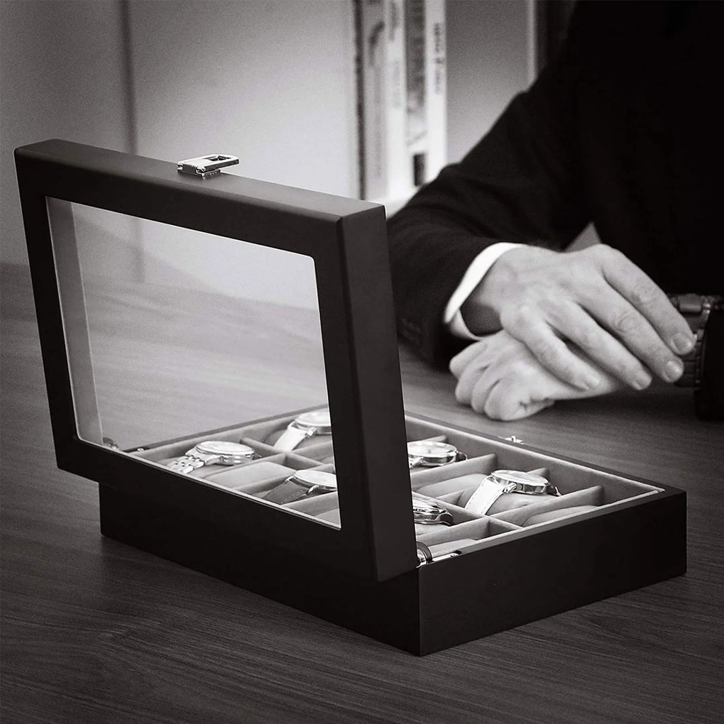 Úložný box na hodinky Velúr šedý