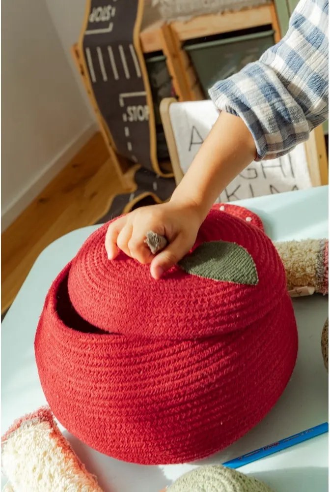 Červený látkový detský kôš na hračky ø 28x20 cm Apple – Lorena Canals