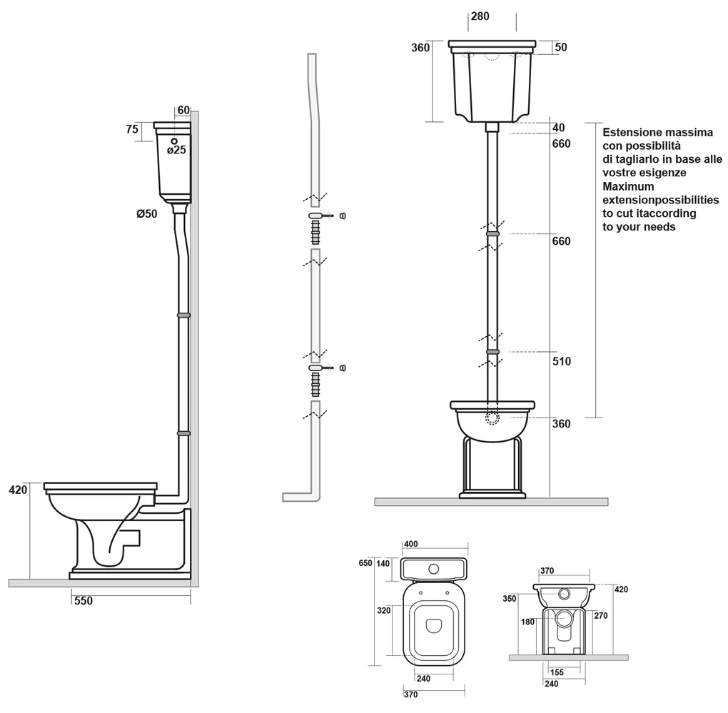 Kerasan Kerasan, WALDORF WC misa s nádržkou, spodný/zadný odpad, biela-bronz, WCSET20-WALDORF