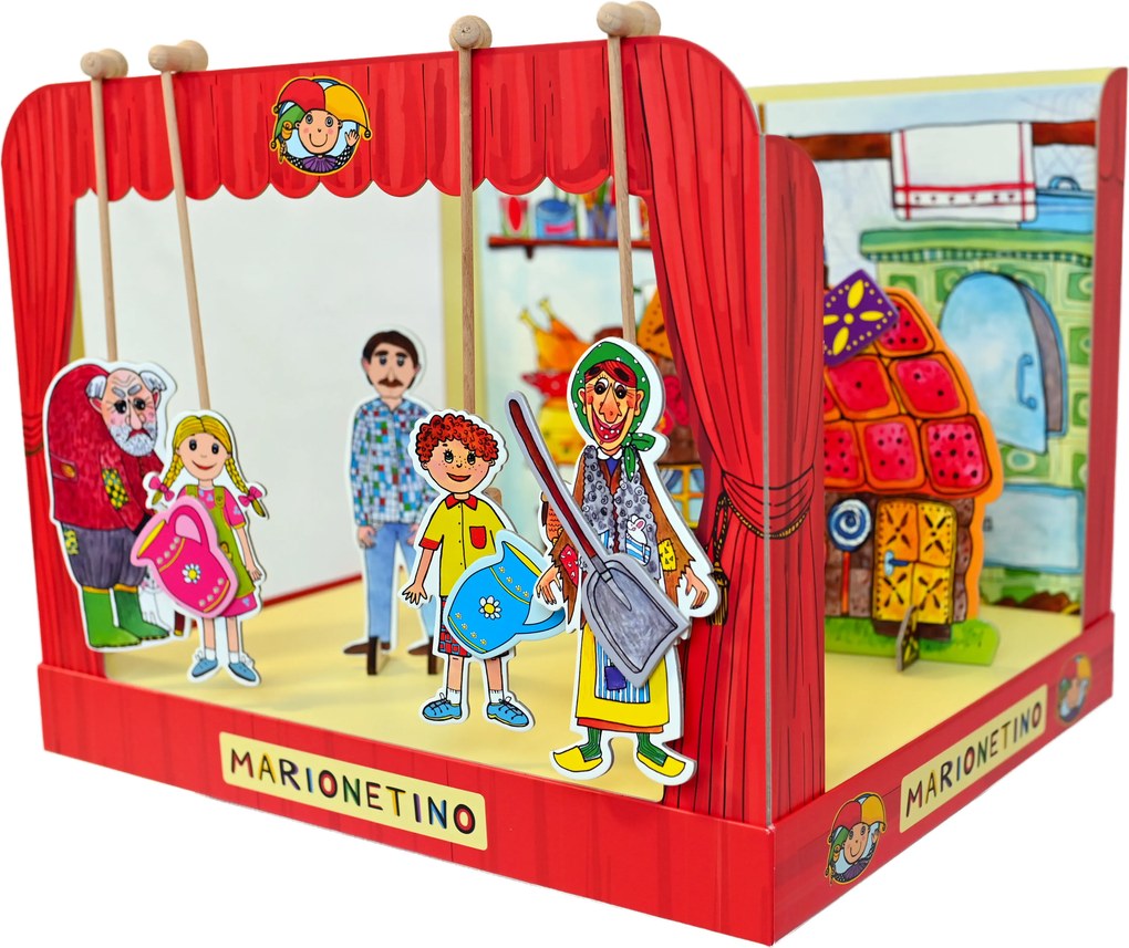 MARIONETINO Bábkové divadlo – Červená Čiapočka a Janko a Marienka (kompletný set, 9 bábok)
