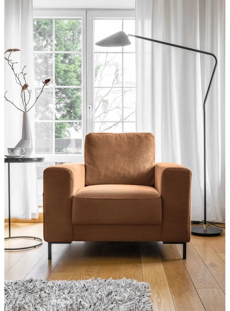 Oranžovohnedé menčestrové kreslo Lofty Lilly – Miuform