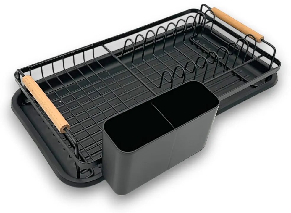 Orion Odkvapkávač na riad, čierny s drevenými rúčkami, malý, 43 x 23 cm, RADKA