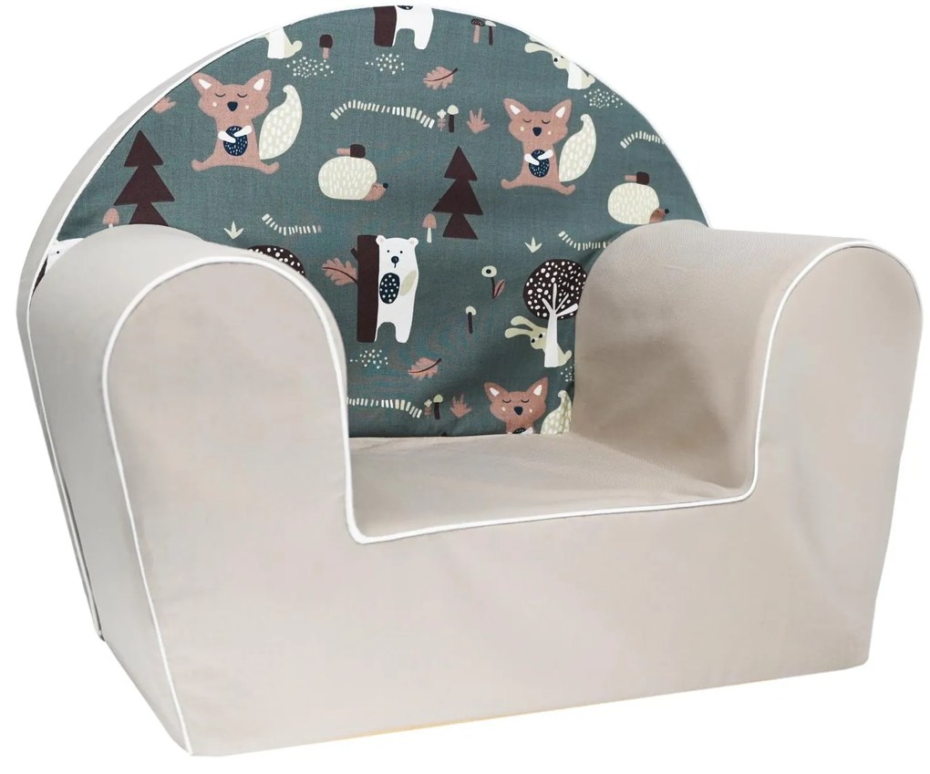 Detské kresielko MINI - Lesné zvieratká - béžové/zelené