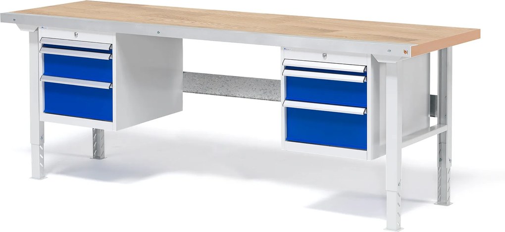 Dielenský stôl Solid so 6 zásuvkami, nosnosť 500 kg, 2000x800 mm, dub