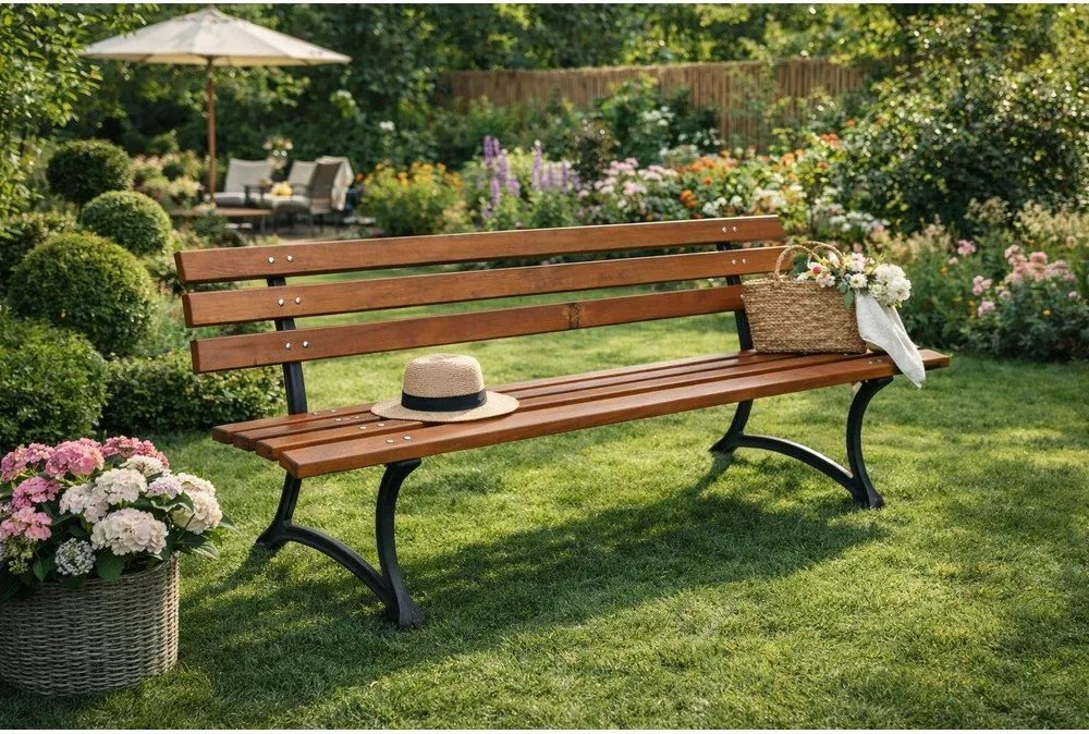 Drevená záhradná lavica v prírodnej farbe – Rojaplast