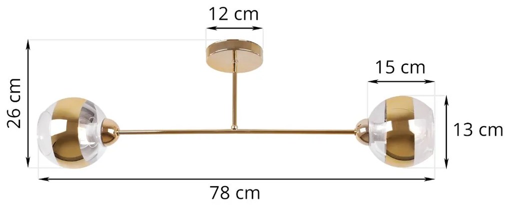 Stropné svietidlo Asturia, 2x zlaté/transparentné sklenené tienidlo, G