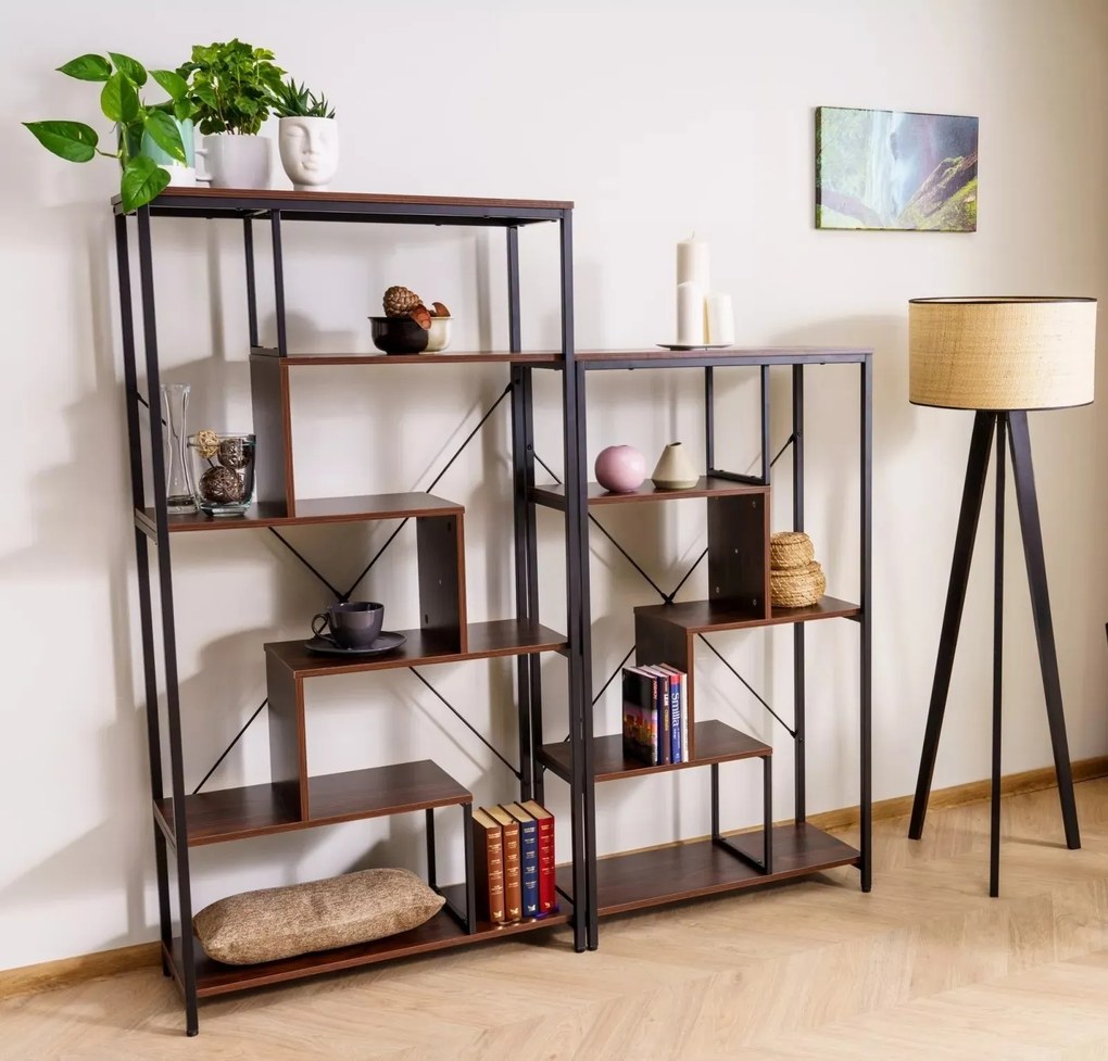 Regál Net B 75 cm ořech tmavý/černý