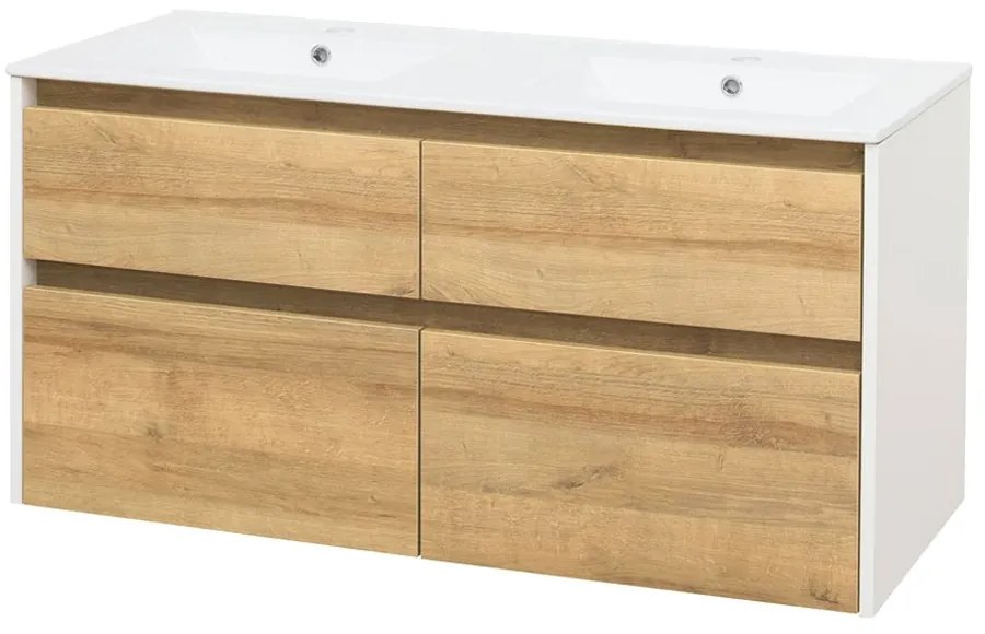 Mereo Mereo, Opto, kúpeľňová skrinka s keramickým umývadlom 121 cm, biela/dub Riviéra, MER-CN933