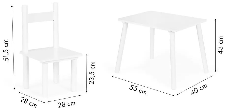 Stolík +2 stoličky biele, komplet