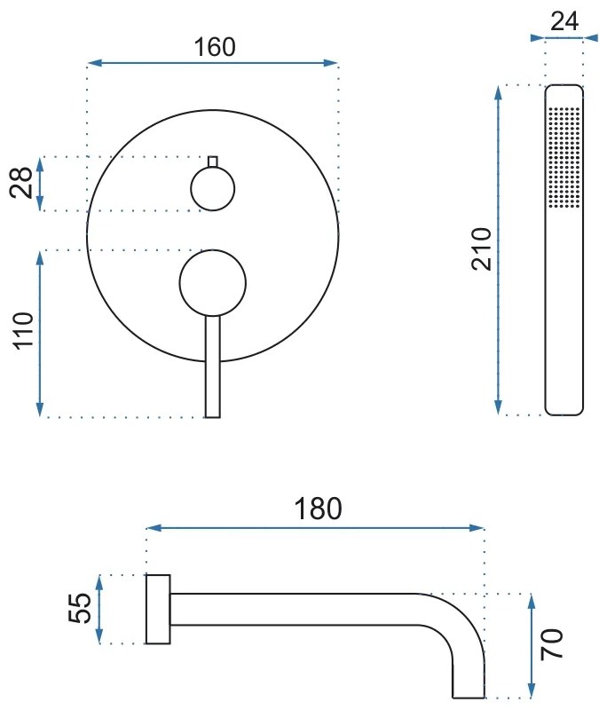 Vaňová podomietková batéria MAXMAX Rea LUNGO so sprchou - svetlo zlatá