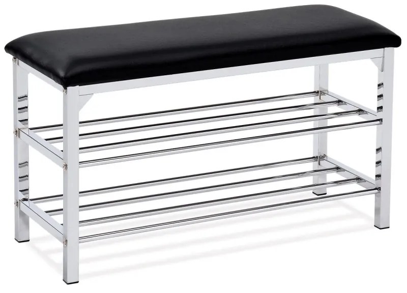 Botník, 2 police, potah černá ekokůže, kov - chrom