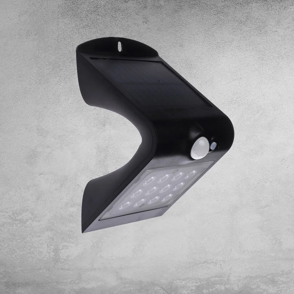 Exteriérové solárne nástenné LED svietidlo Butterfly, 1x LED 1,5w, čierna, pohybový senzor