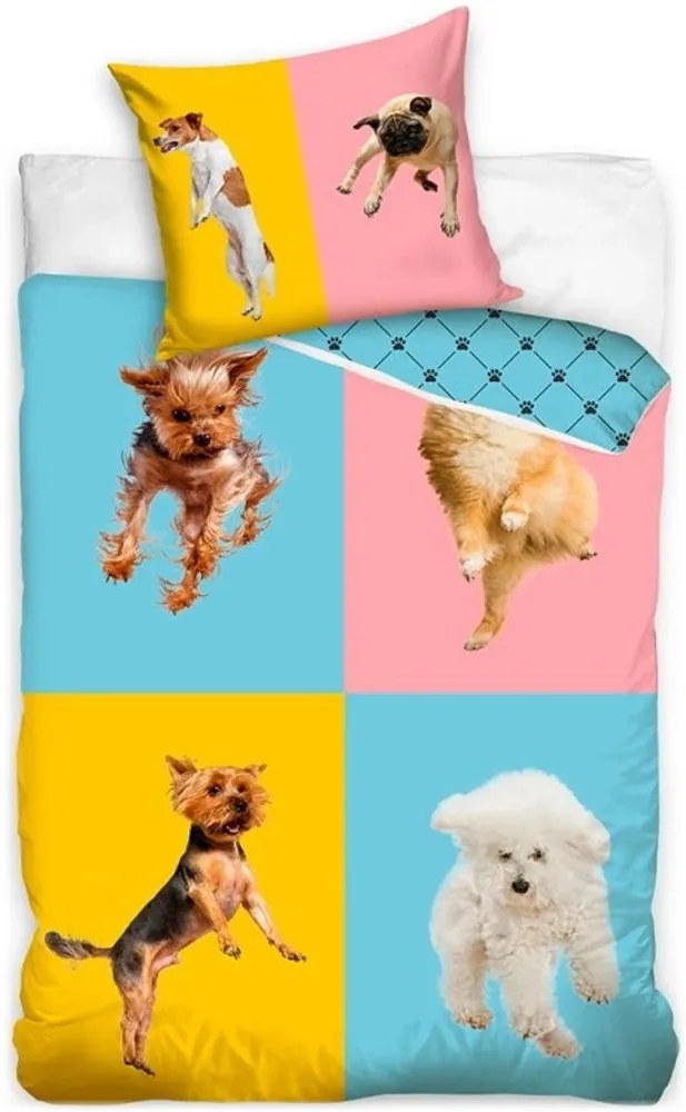 Bavlnené posteľné obliečky Kto neskáče, nie je pes - 100% bavlna - 70 x 90 cm + 140 x 200 cm